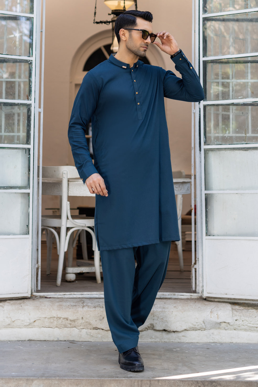 Lux Stitched Suit with Shalwar - Navy