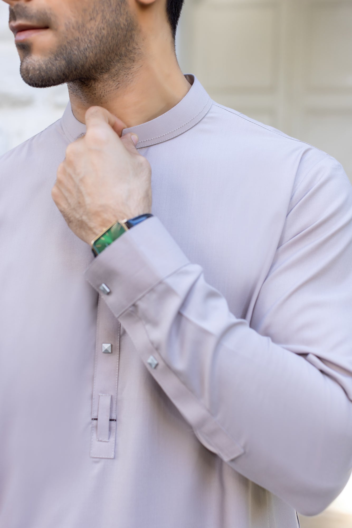 Nawabi Stitched Suit with Shalwar - Silver