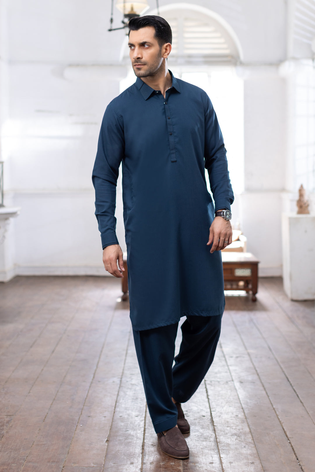 Lux Stitched Suit with Shalwar - Teal