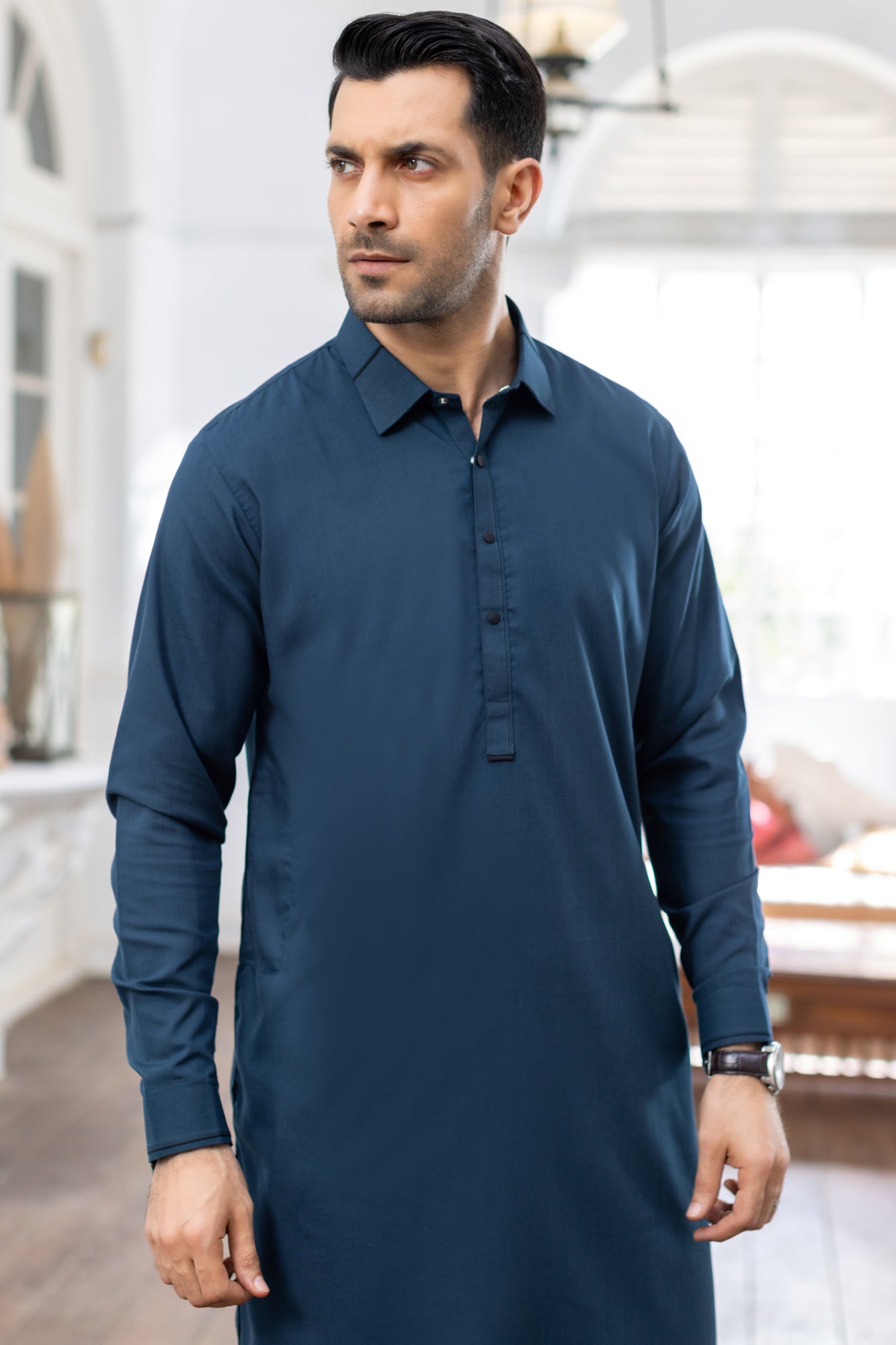 Lux Stitched Suit with Shalwar - Teal