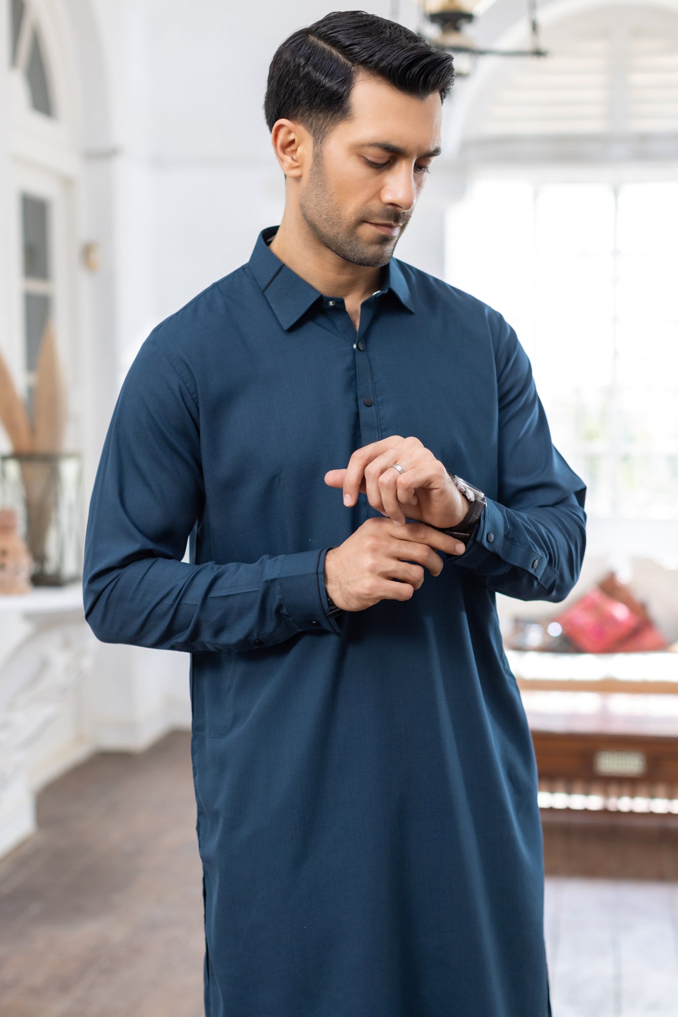 Teal Stitched Suit with Shalwar