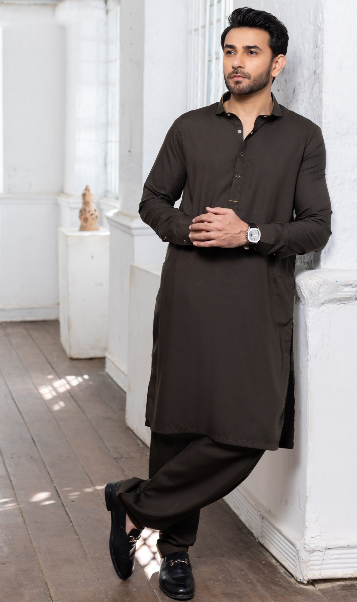 Chocolate French Cutaway Collar Stitched Suit