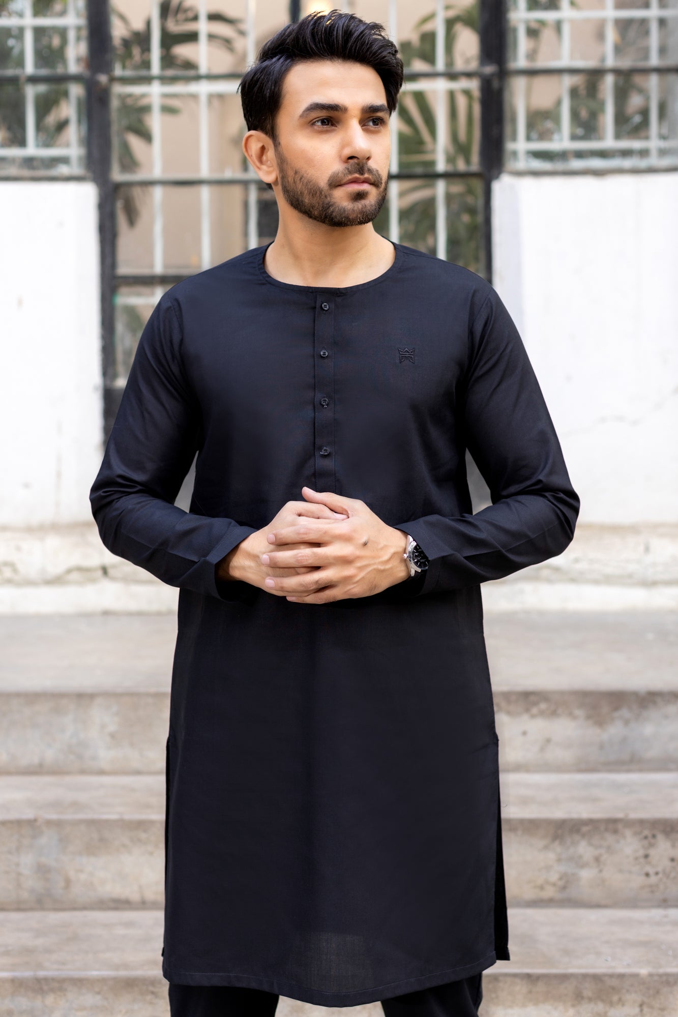 Awami Stitched Suit with Trouser - Black