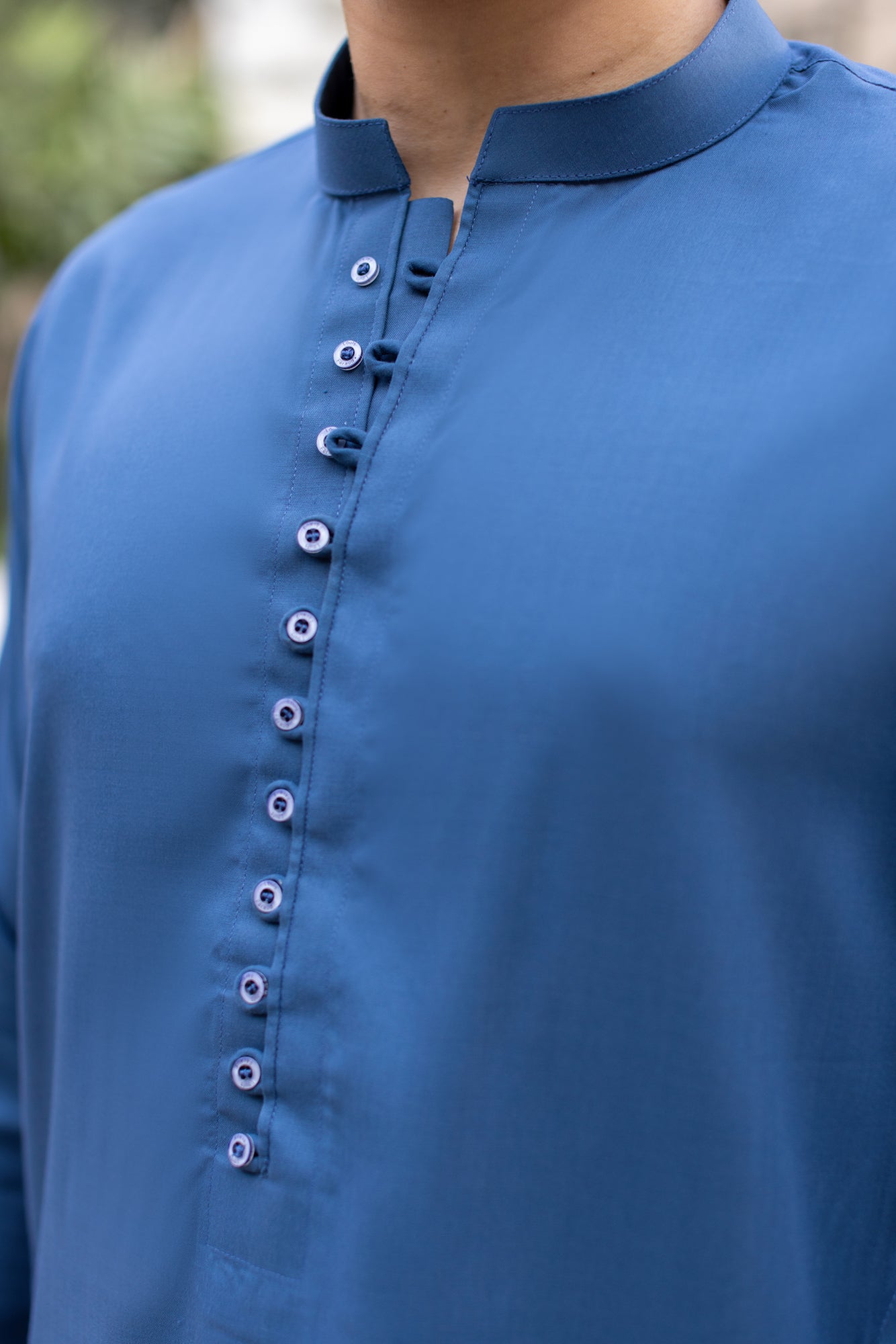 Denim Blue Hook Button Stitched Suit with Trouser