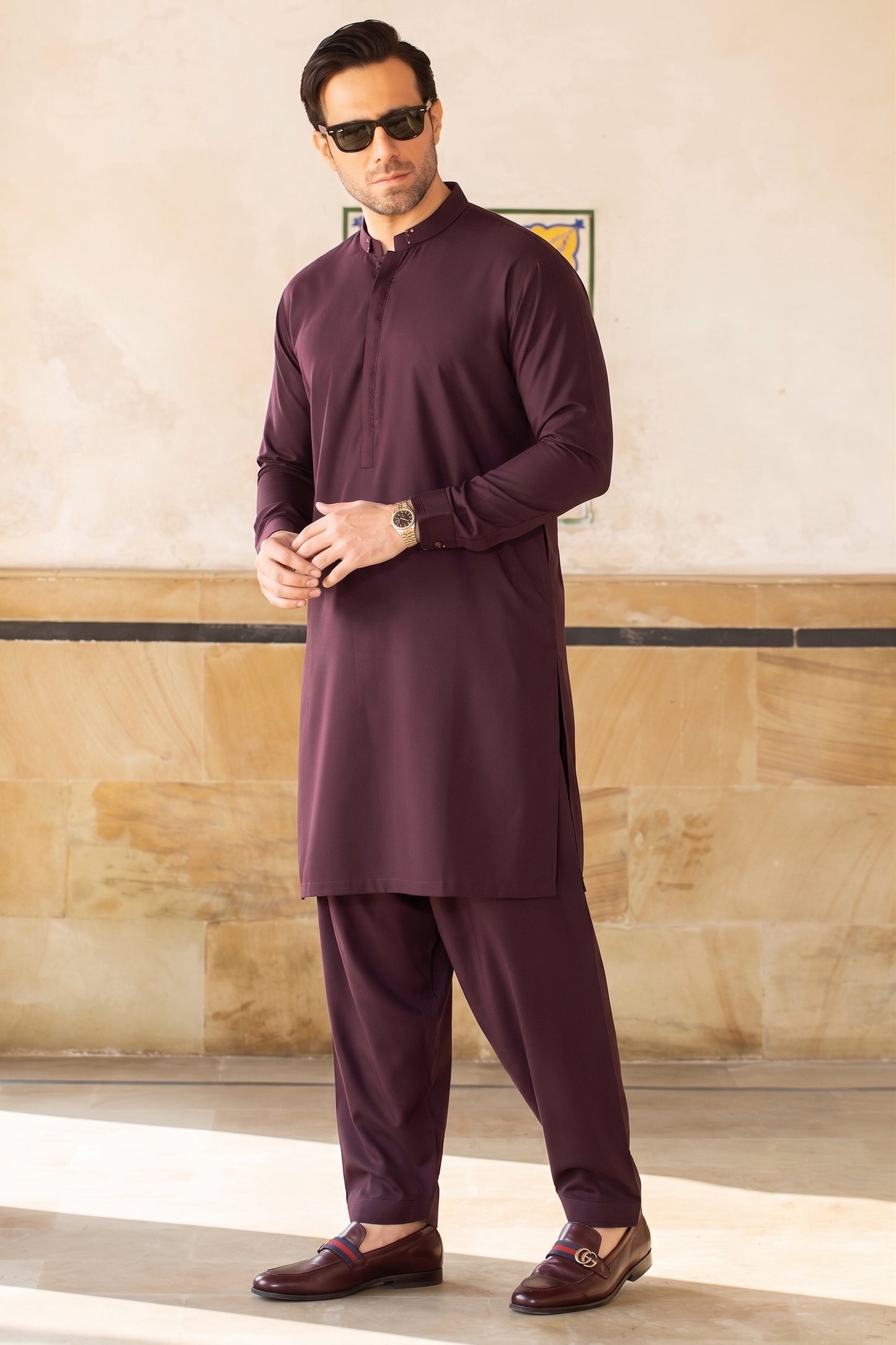 MUGHAL E AZAM COLLECTION STITCHED SHALWAR WITH KAMEEZ - WINE
