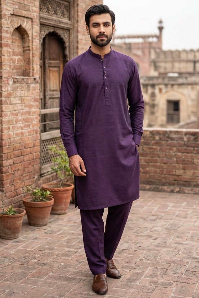 Festive Collection Stitched All Season Blended Ban Suit -Purple