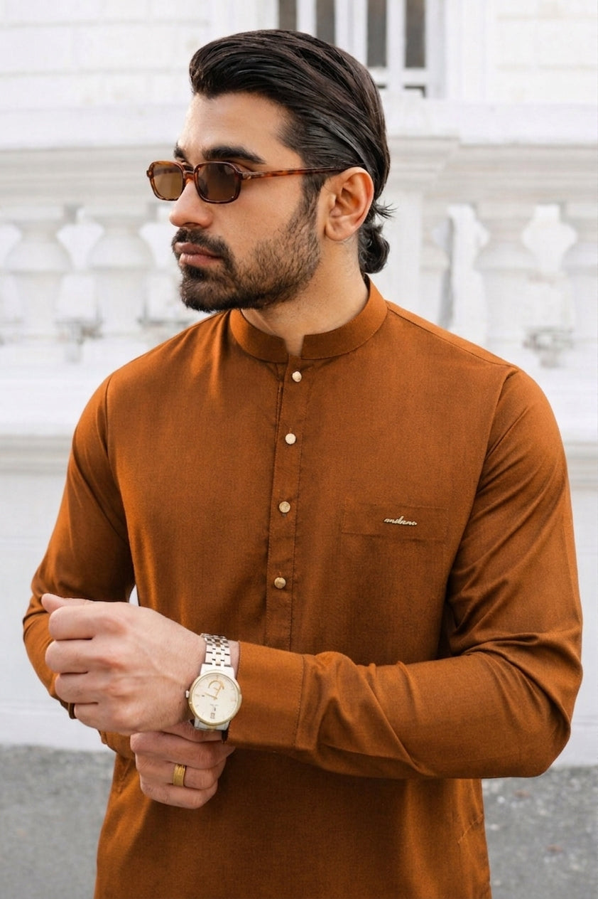 Basic Stitched Suit with Trouser - Camel
