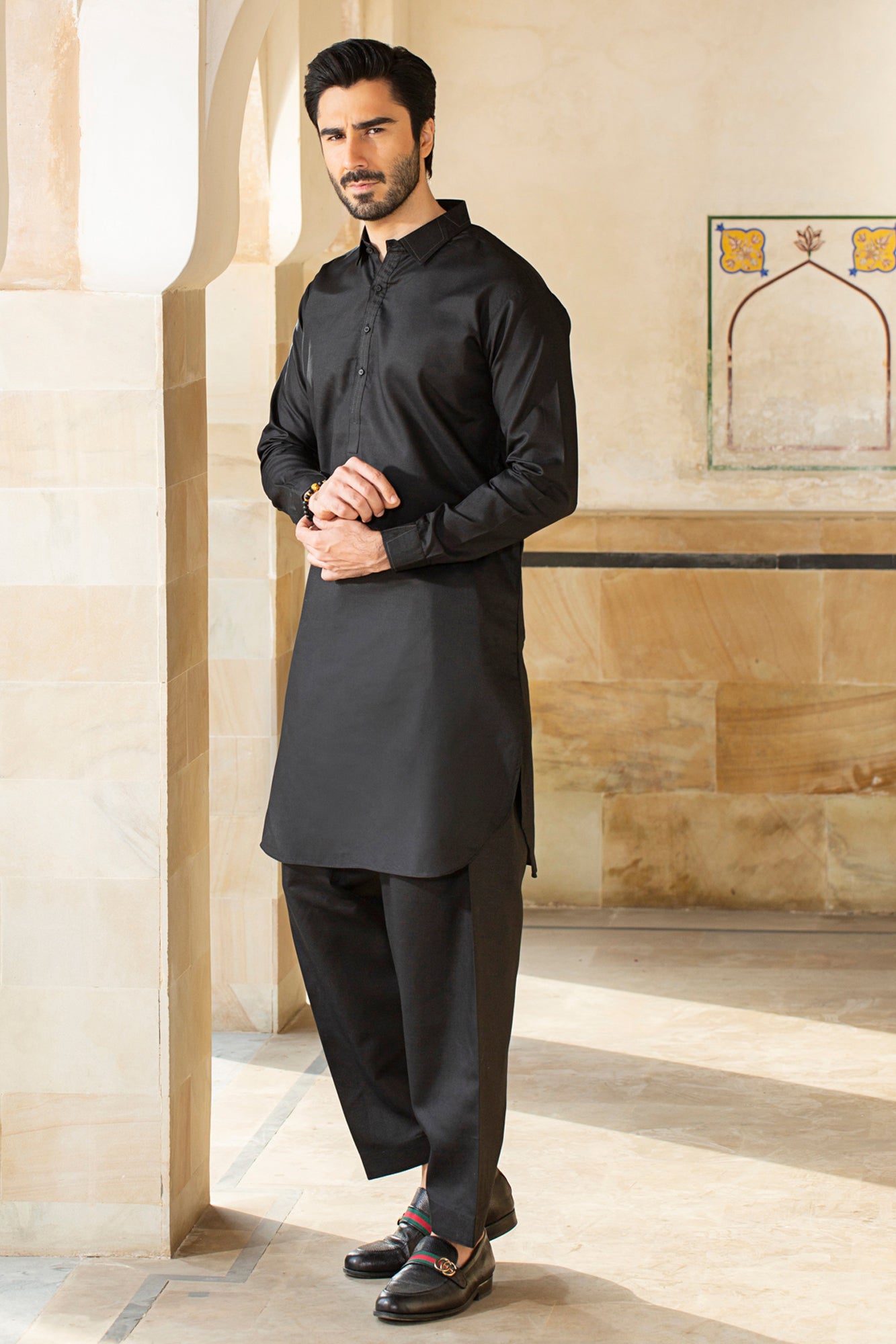 FORMAL FESTIVE COLLECTION STITCHED SUIT WITH SHALWAR - Black