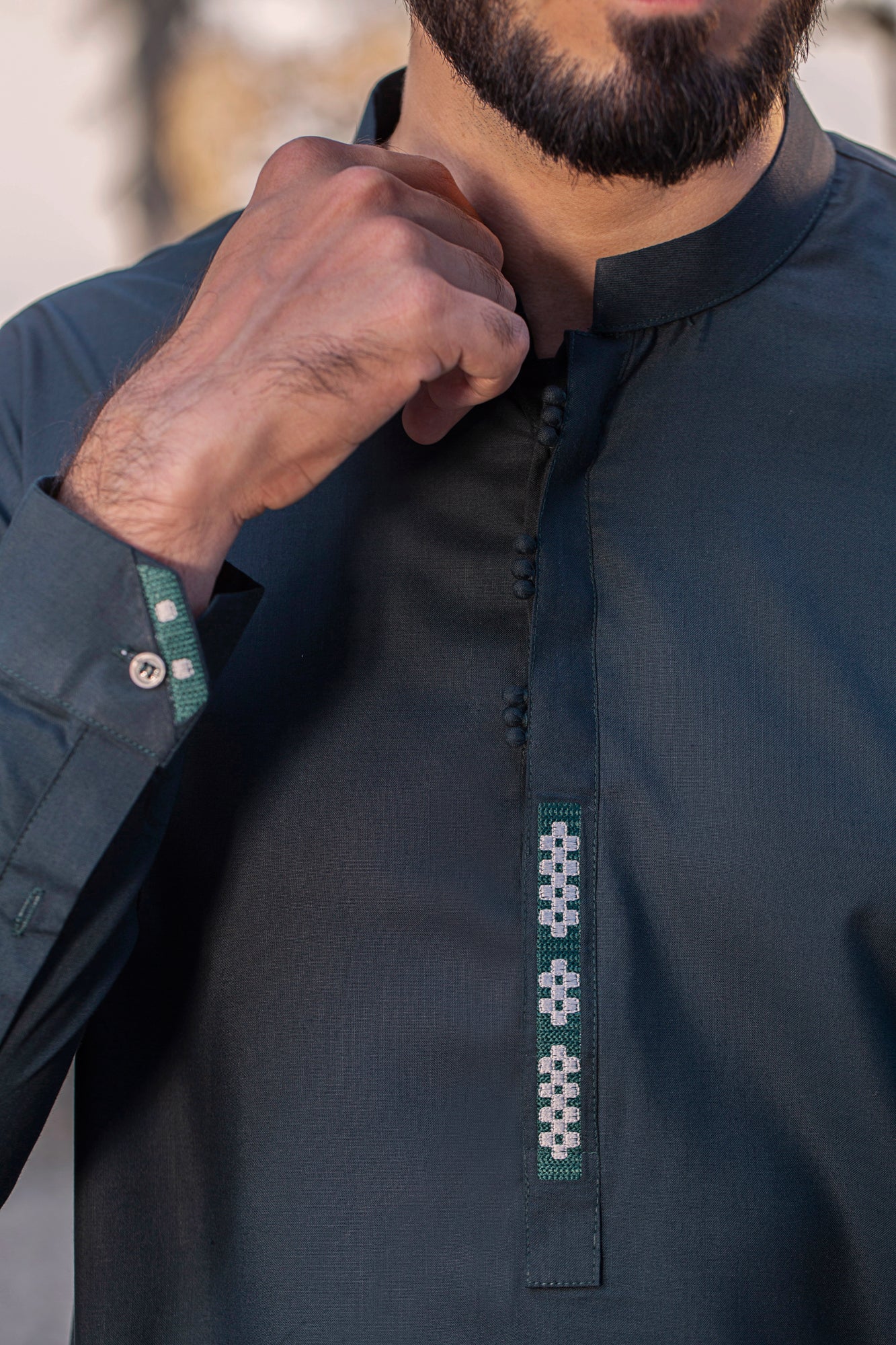 Embroidered Stitched Suit - Navy