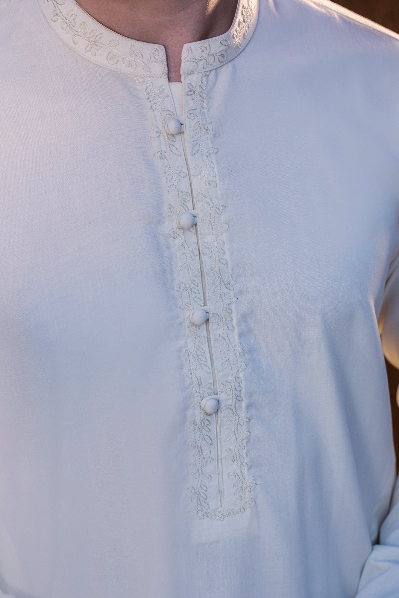 TAJ EMBROIDERED STITCHED SUIT - Egg White