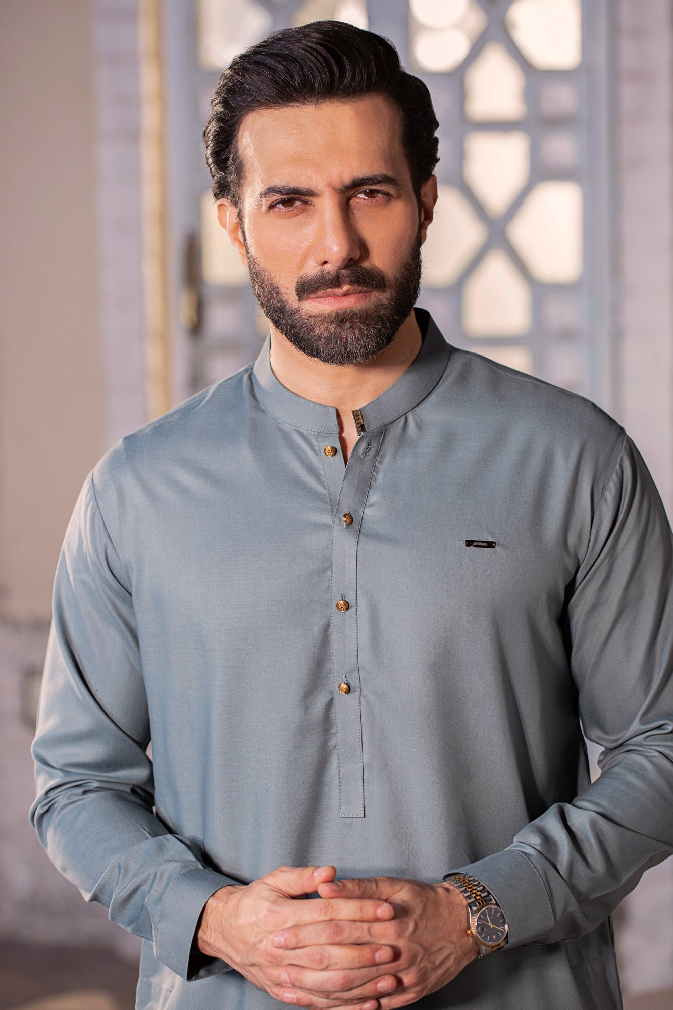 Badge Stitched Suit - Ash Grey