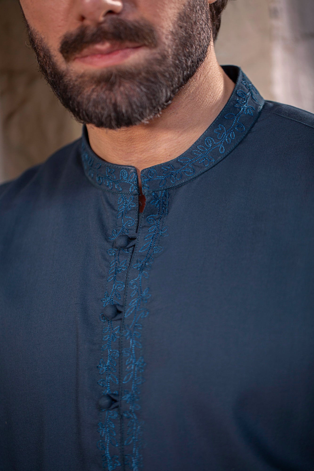 Taj Embroidered Stitched Suit - Navy