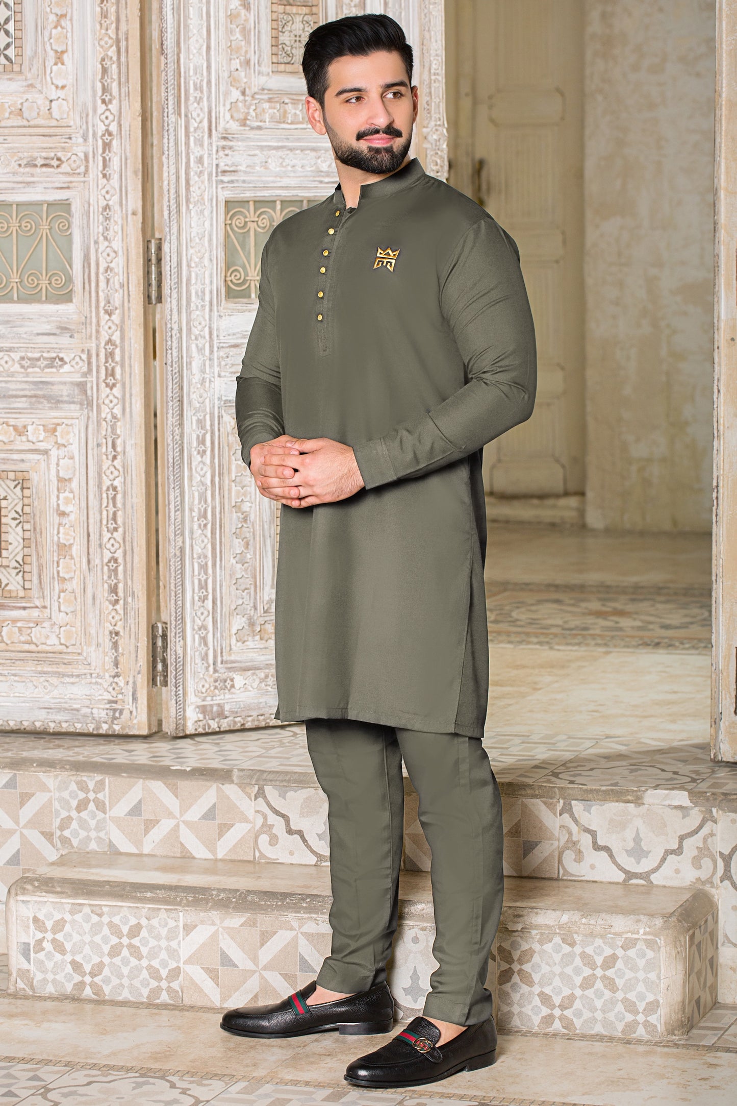 Platinum Collection All Season Stitched Ban Suit - Ash Green