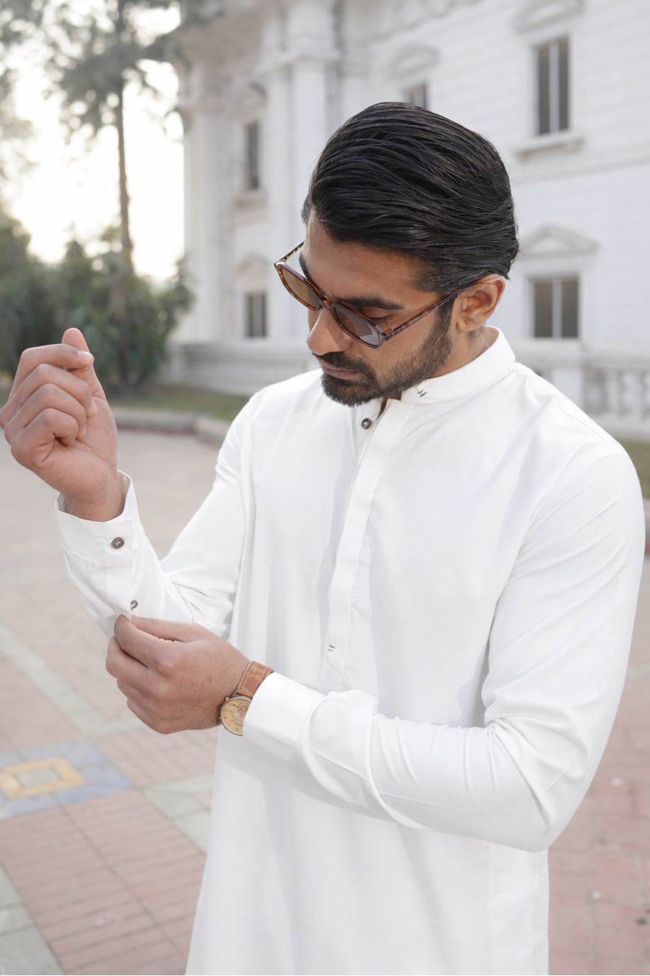 Stitched Royal Anker Shalwar Kameez Suit - Egg white