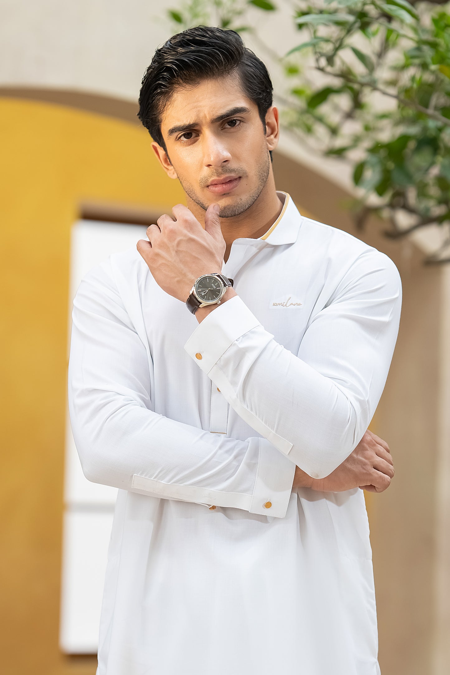White Emperor Signature Stitched Suit with Shalwar