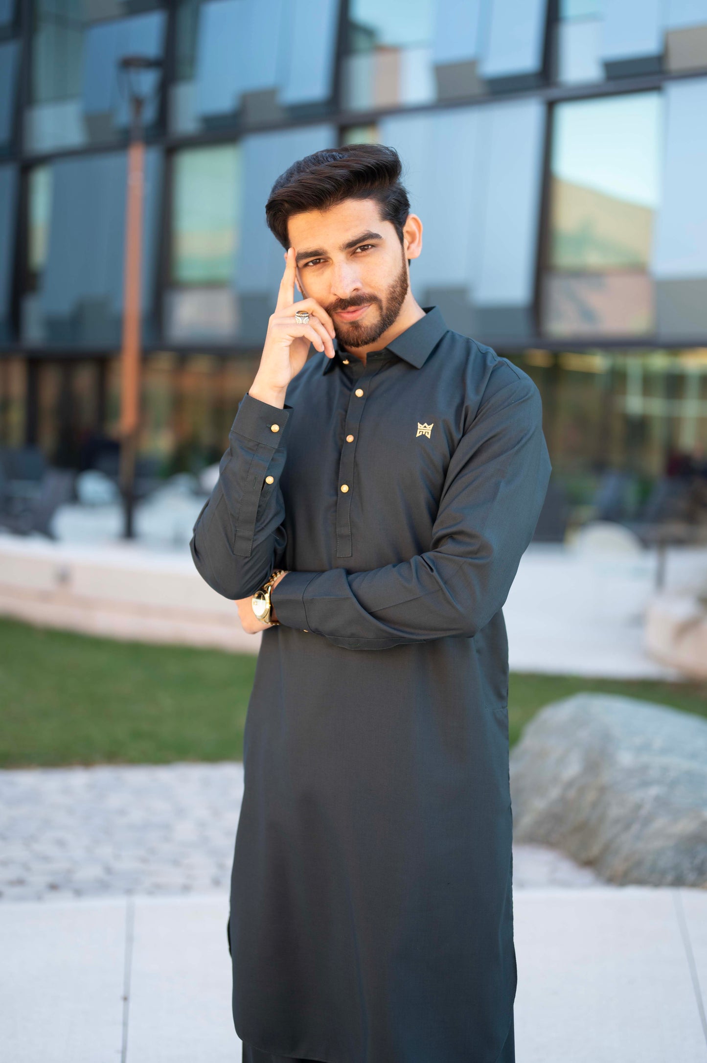 Stitched Suit with French Collar Shalwar - Seagreen