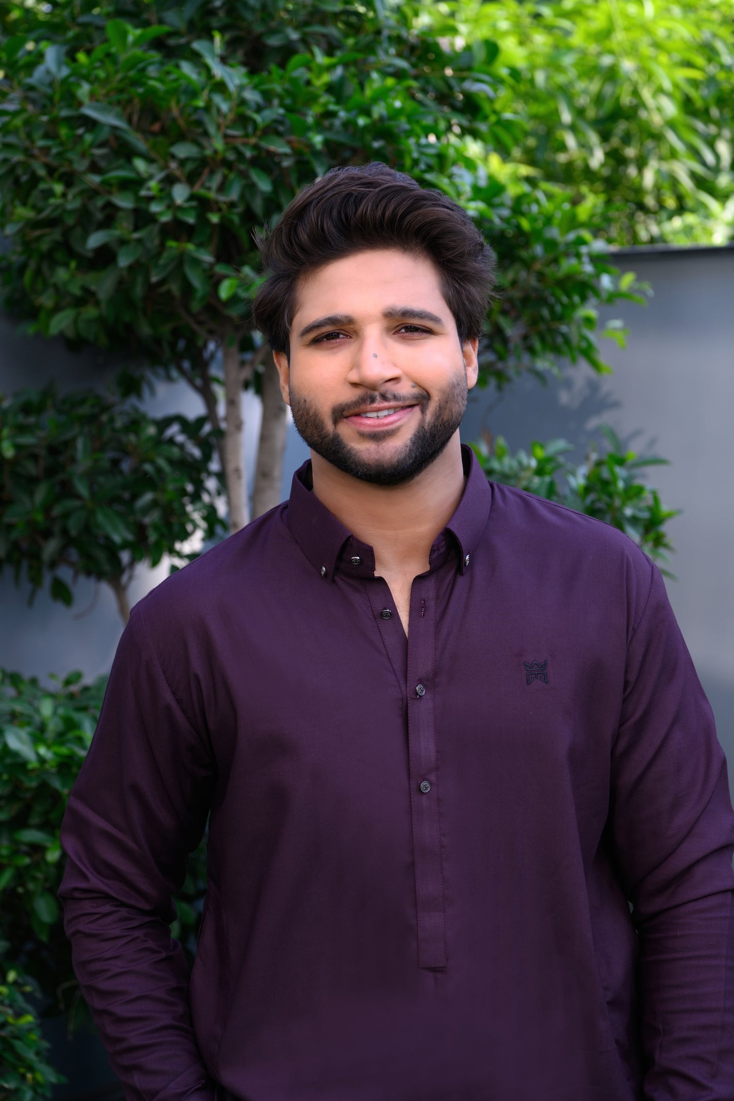 Buttondown Stitched Suit with trouser and logo - Dark Magenta