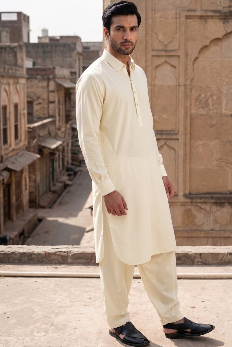Gol gehra wide french collar Shalwar Kameez-Boski