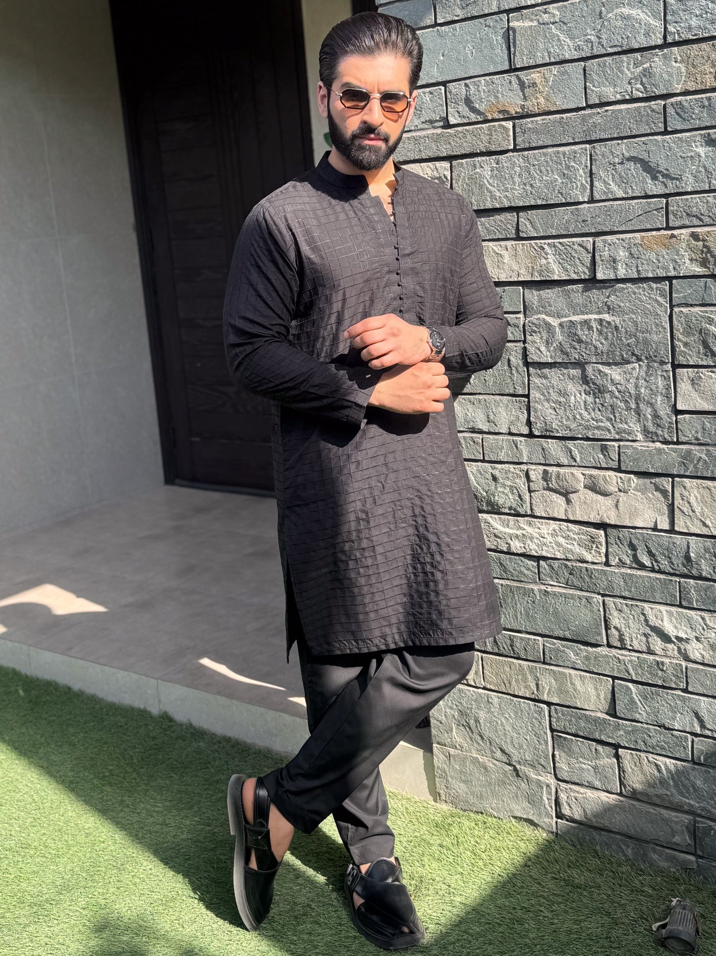 EID Special Charcoal Box Embroidered Stitched Suit with Trouser