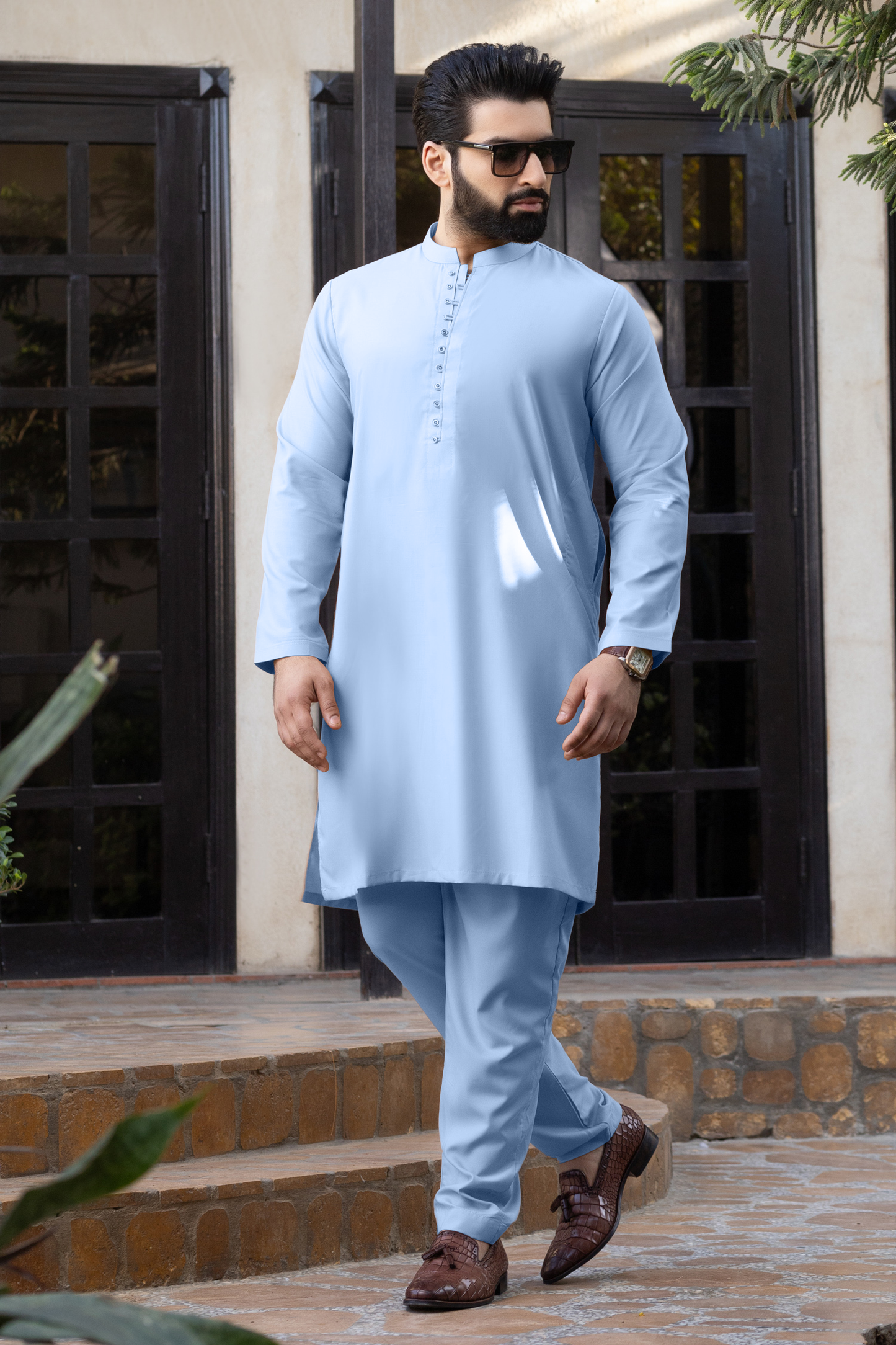 Hook Button Mint Blue Stitched Suit