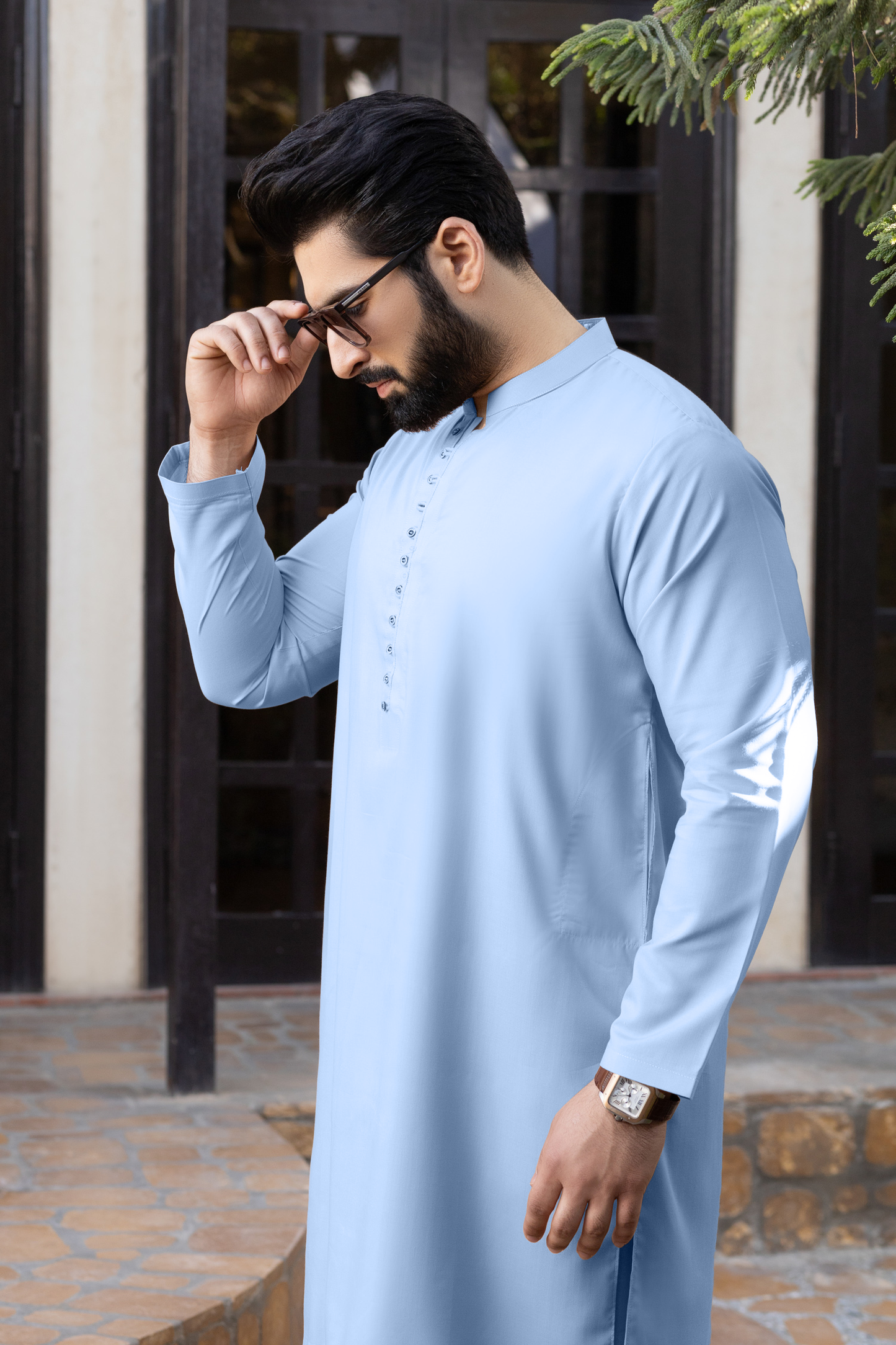 Hook Button Mint Blue Stitched Suit