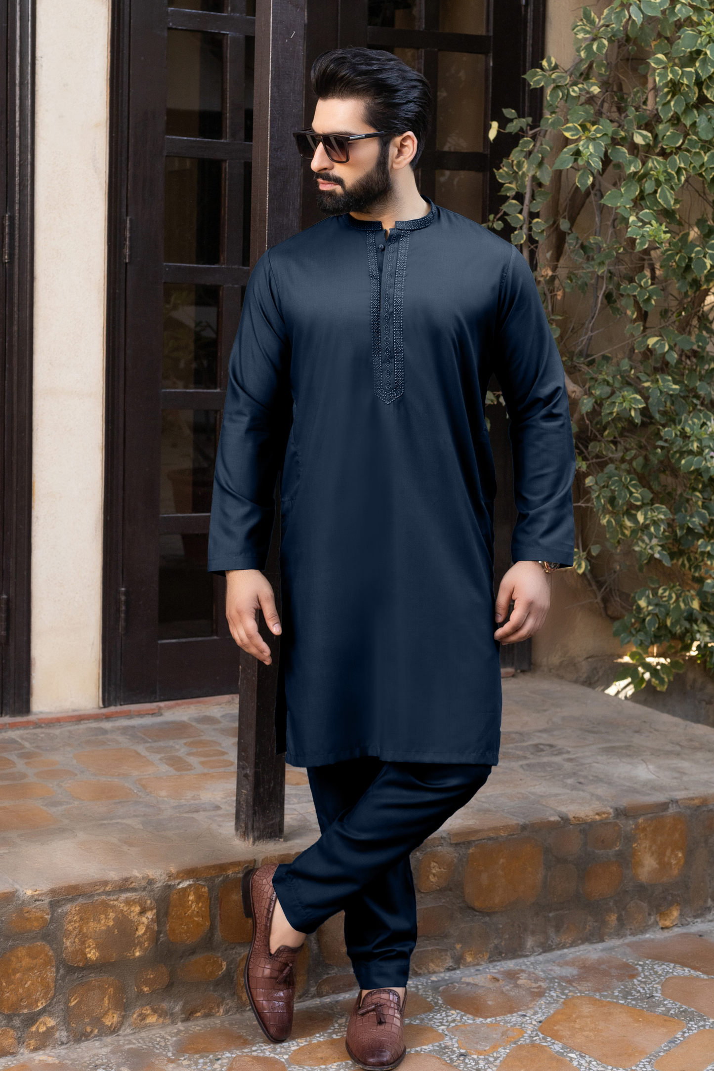 Dark Navy Embroidered Stitched Suit