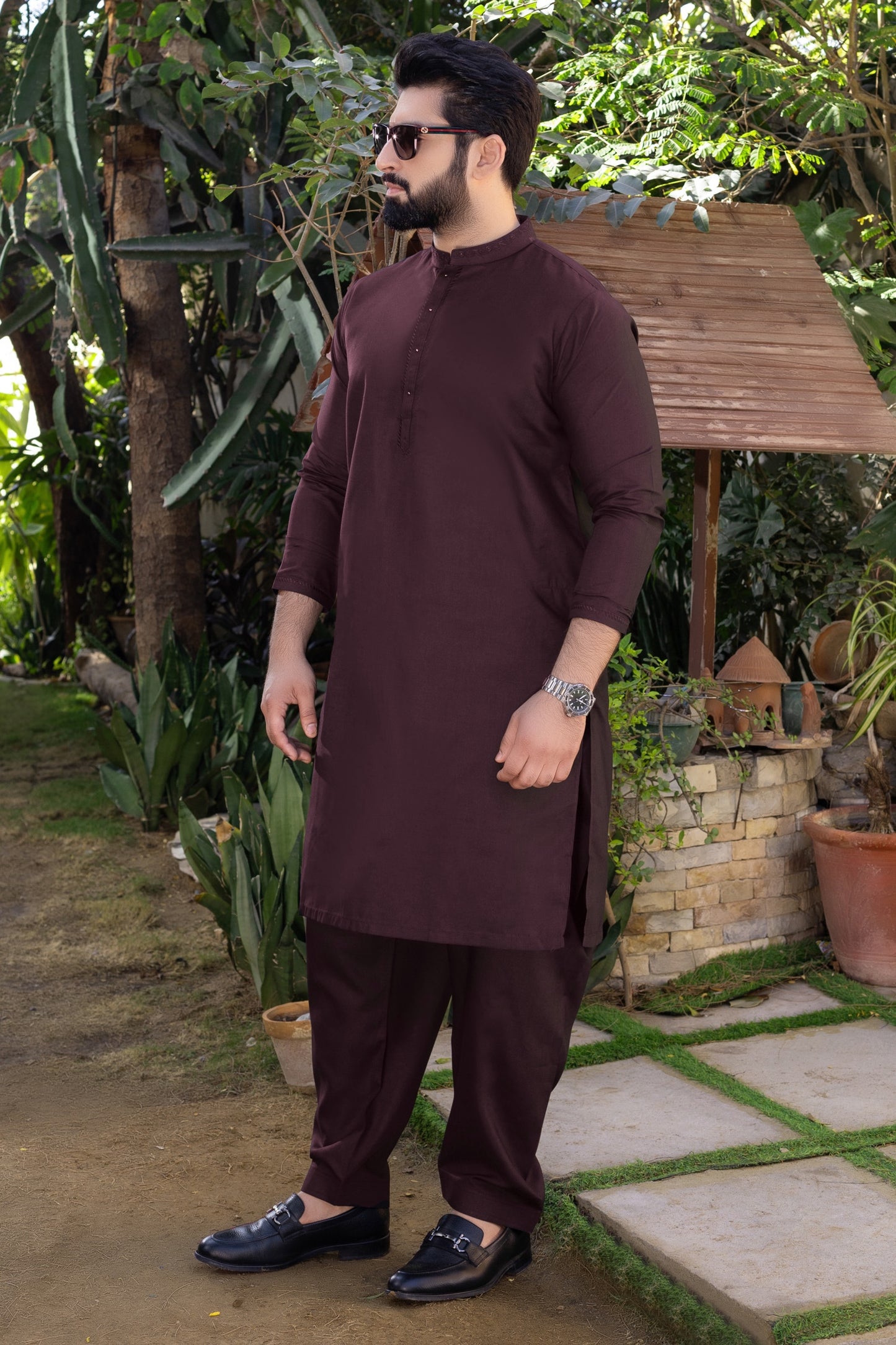 Royal Stitched Suit Collection in Dark Burgundy