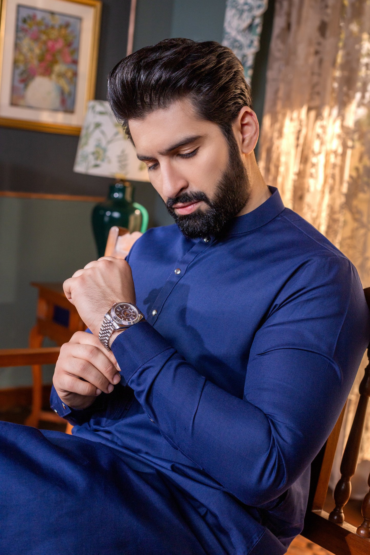 Sultan Stitched Suit with Trouser - Navy
