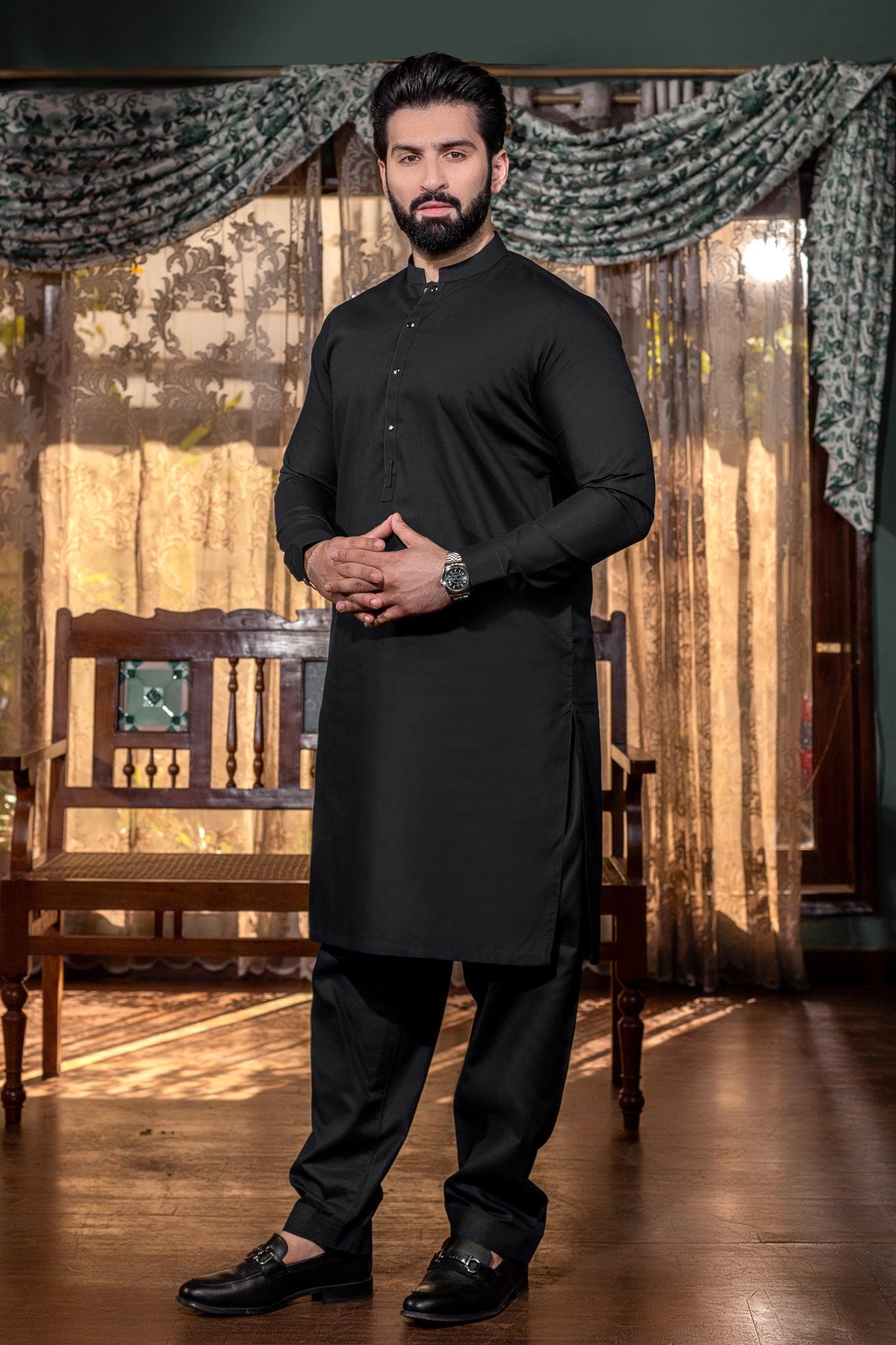 SIMPLE KURTA TROUSER Stitched with Ban & Matching snap button - All Season
