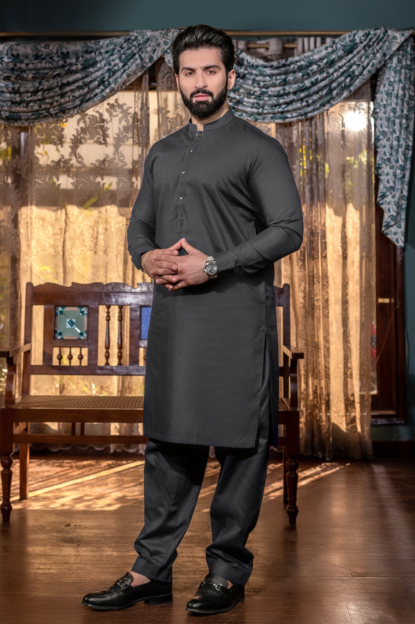 Sultan Stitched Suit with Trouser - Charcoal