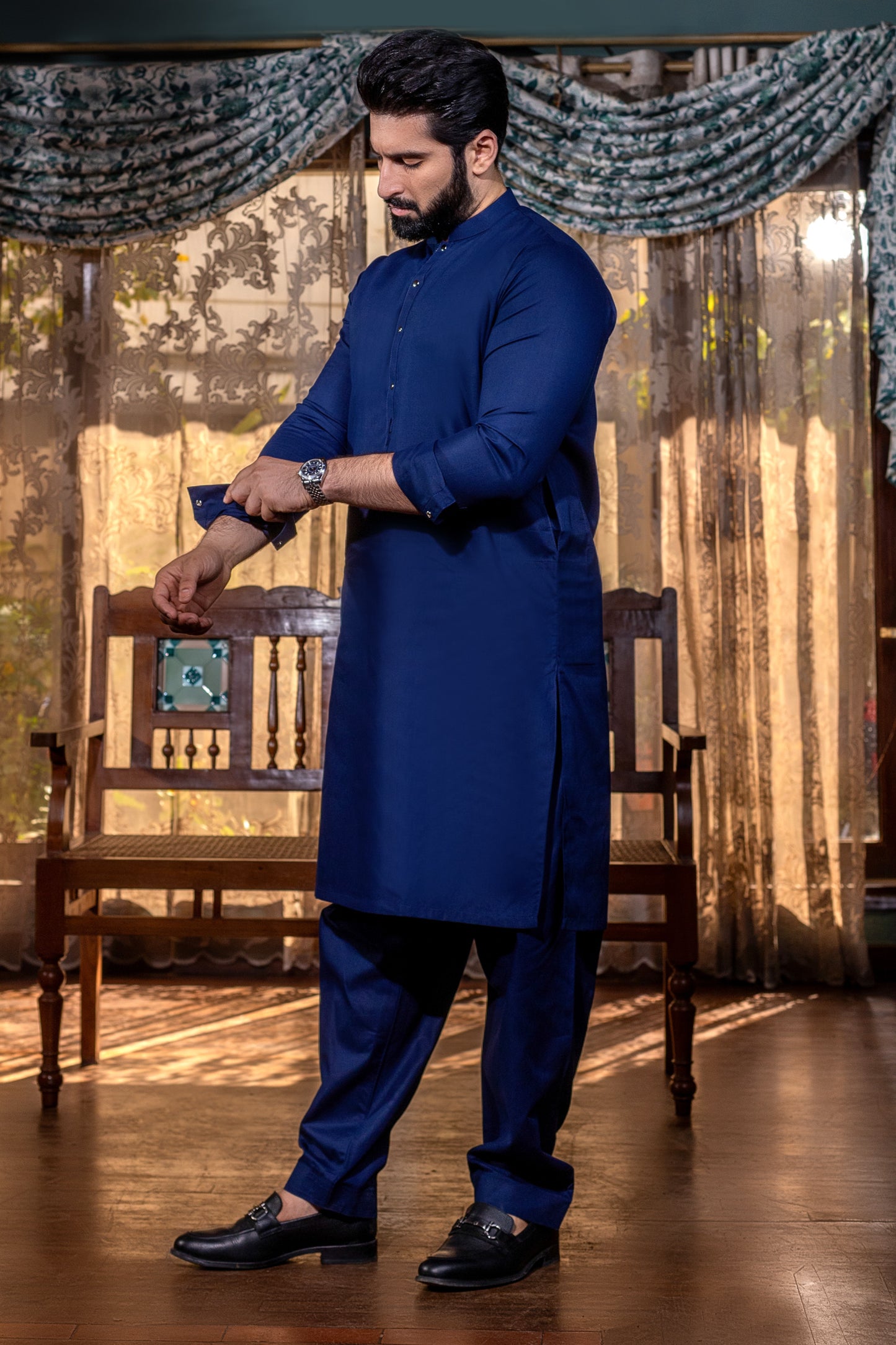 Sultan Stitched Suit with Trouser - Navy