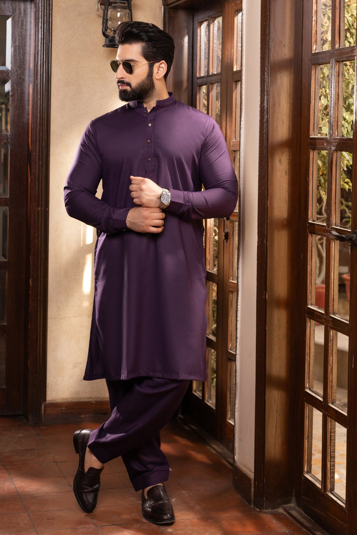 Hayyat Embroidered Stitched Suit - Wine