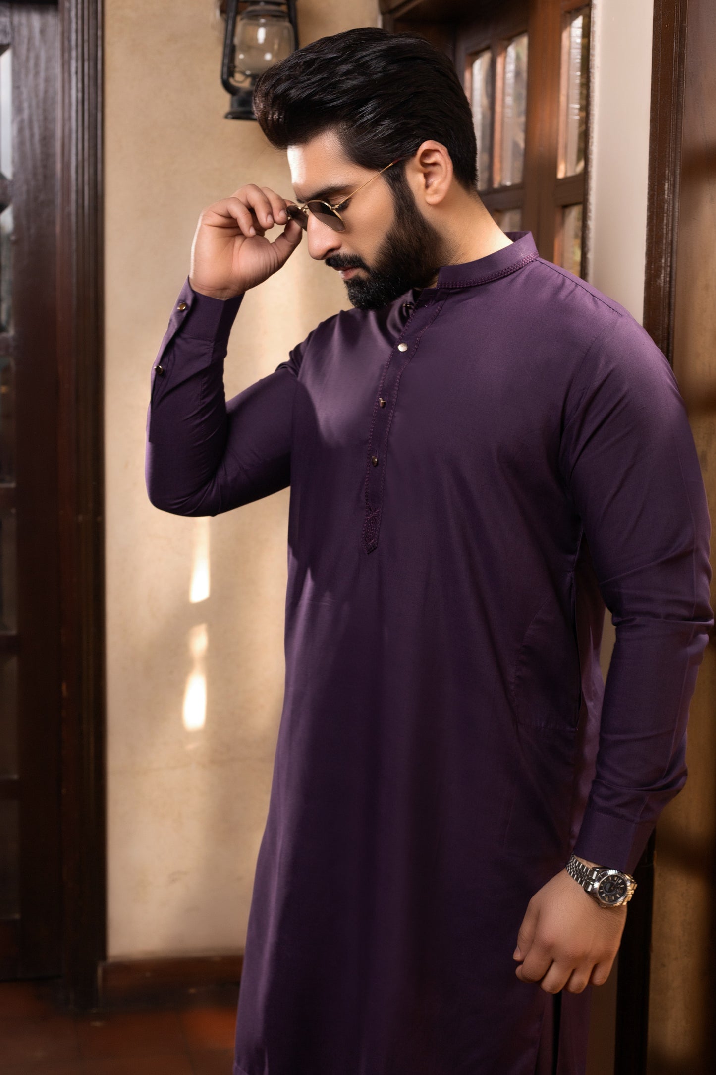 Hayyat Embroidered Stitched Suit - Wine