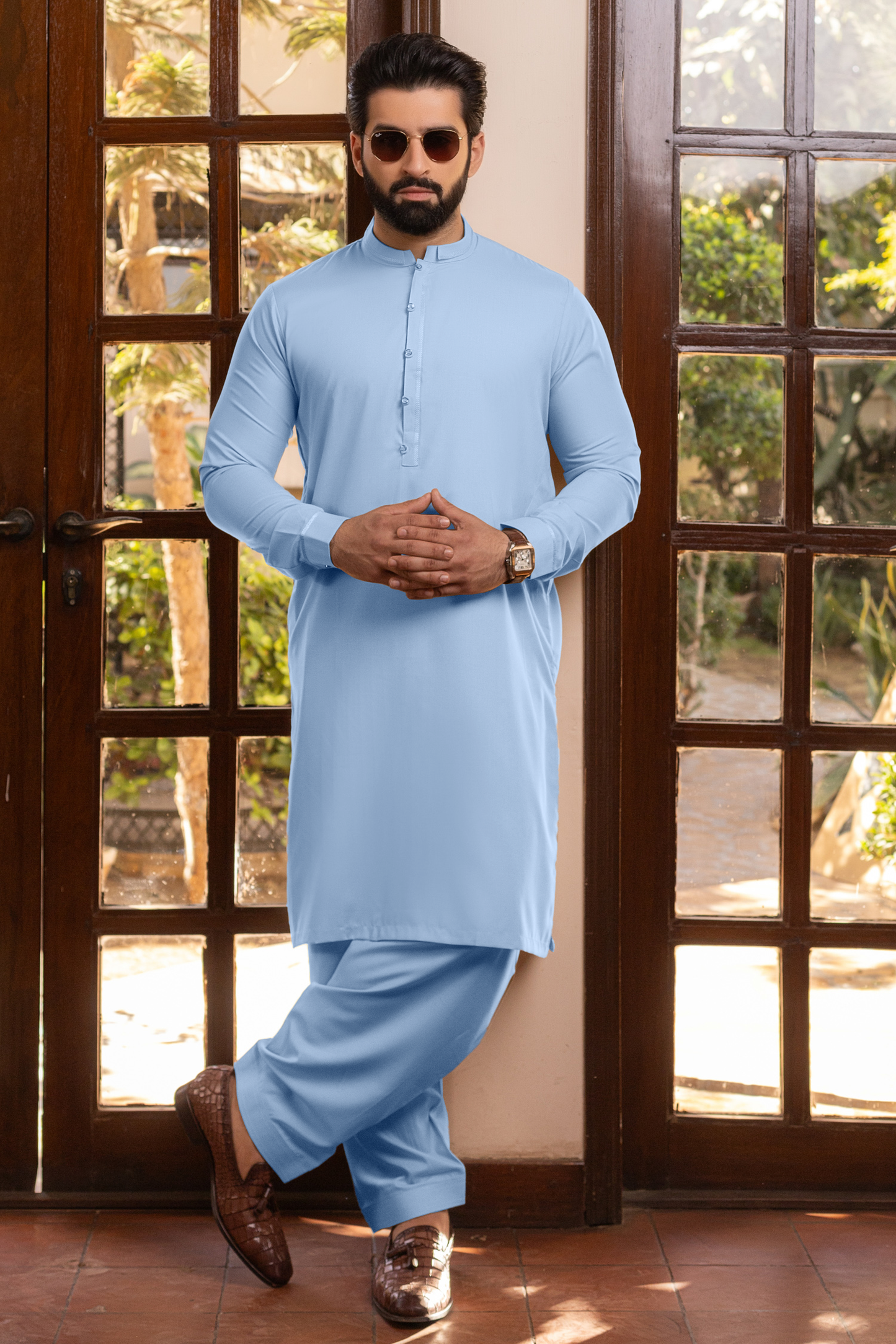 Modern Style Stitched Suit - Sky