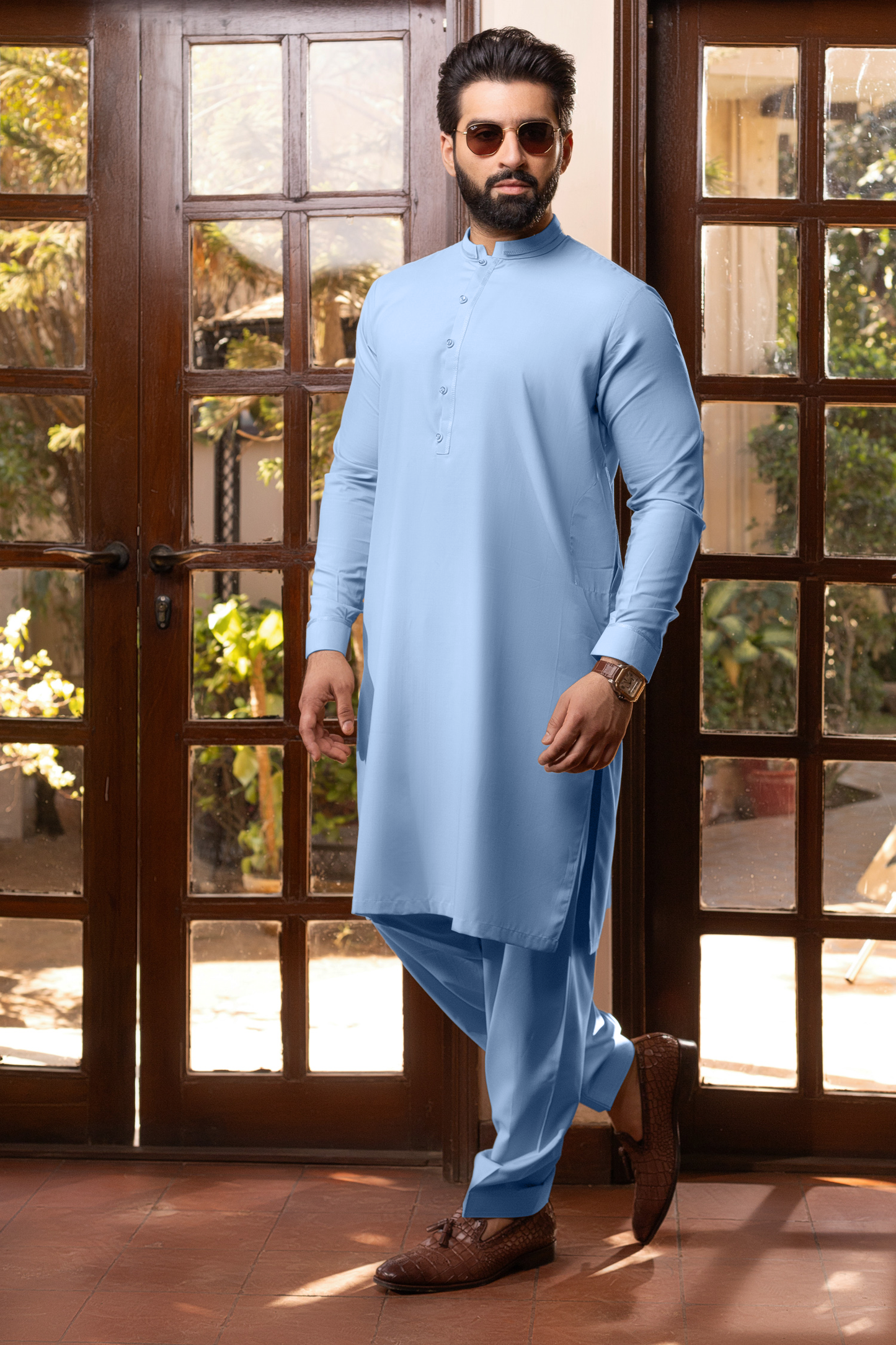 Modern Style Stitched Suit - Sky