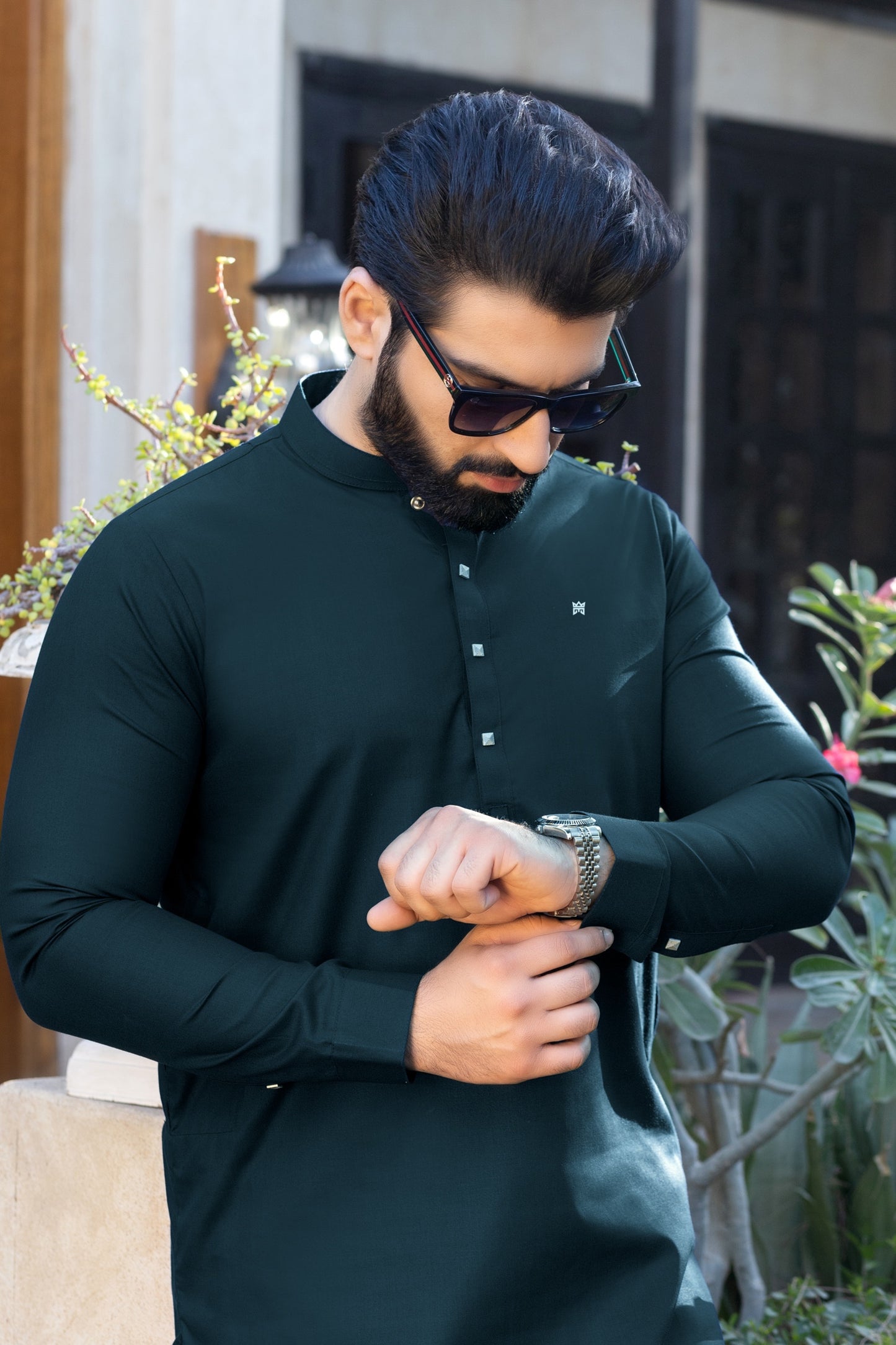 Nawabi Square Button Stitched Suit - Teal