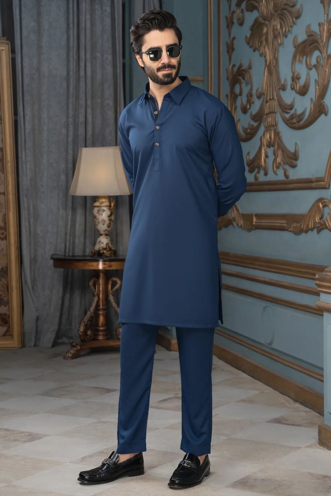 Shirting Style Stitched Suit with Trouser - Denim