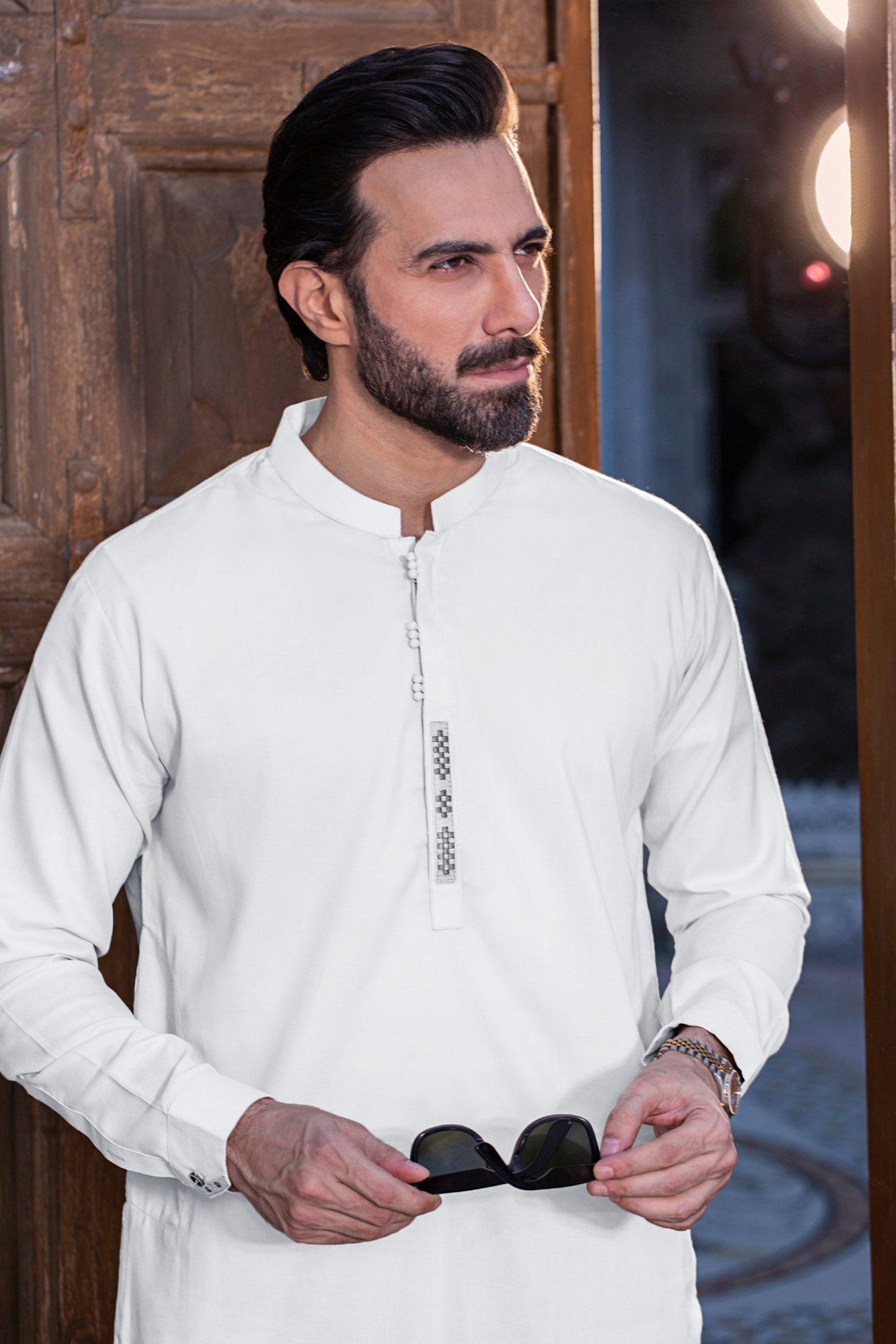 Embroidered Royal Stitched Suit with Shalwar - White
