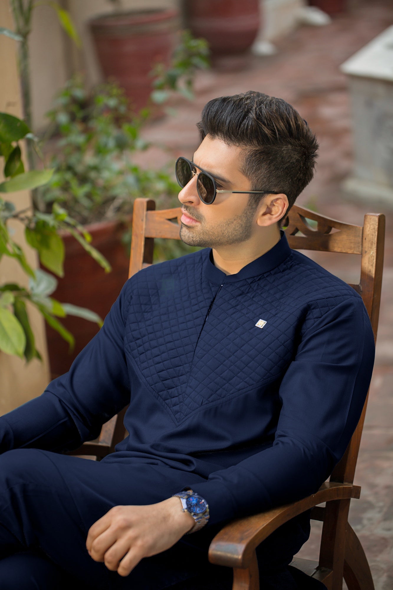 All Season Stitched Kurta Trouser with Ban -Navy