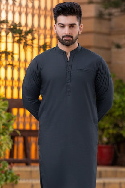 Side Pocket Shalwar Kameez-Solid grey