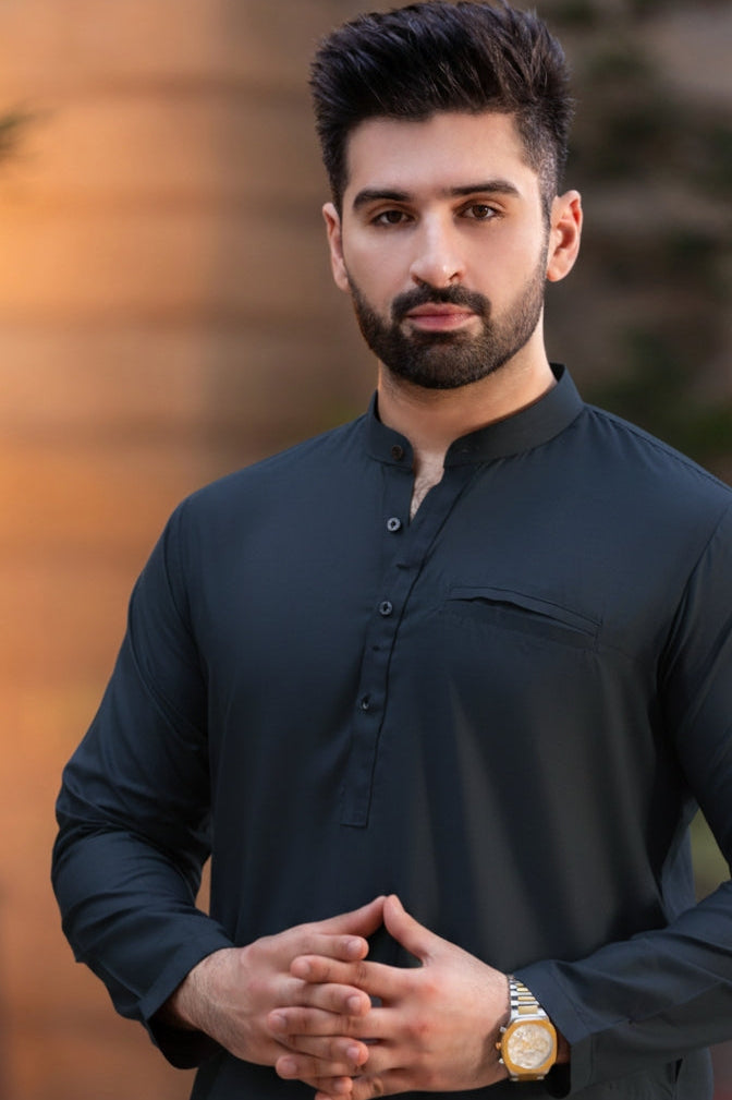 Side Pocket Shalwar Kameez-Solid grey