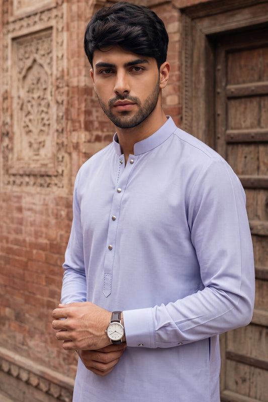 Stitched Shalwar Kameez with Ban and inside Champa bite stitch-Lavendar purple