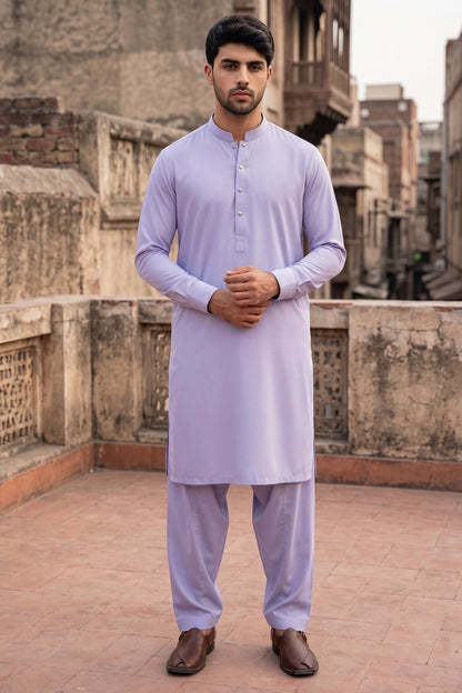 Stitched Shalwar Kameez with Ban and inside Champa bite stitch-Lavendar purple