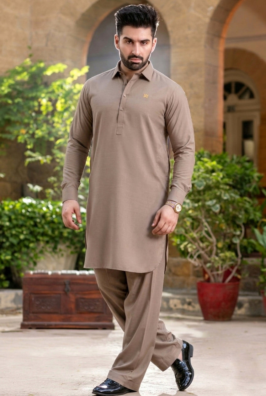 Stitched Nawabi Kameez with Farshi Shalwar - Ivory