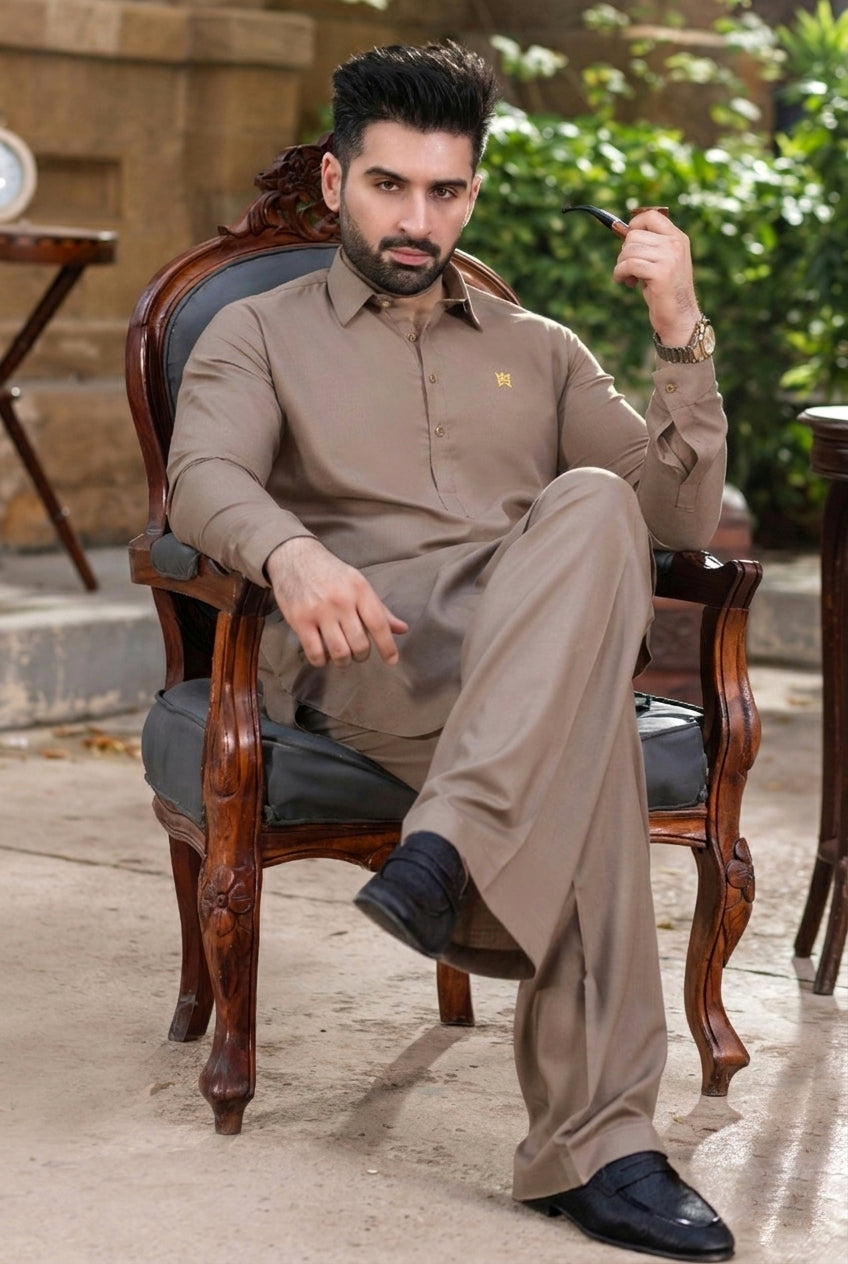 Stitched Nawabi Kameez with Farshi Shalwar - Ivory