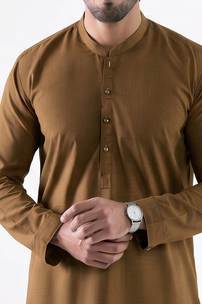 Stitched Nawabi Kameez with Farshi Shalwar -Camel