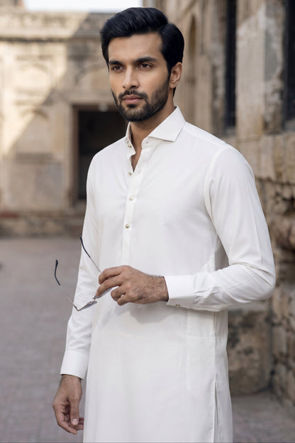 french cutaway collar shalwar kameez Egg-white