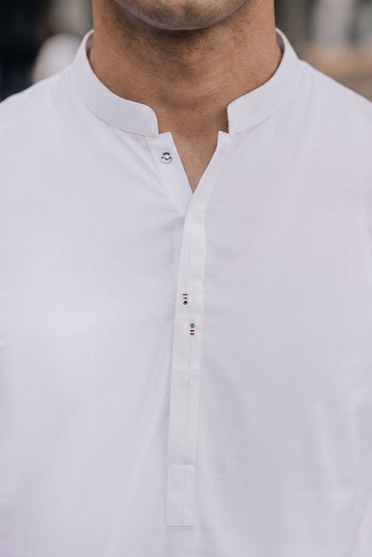 Stitched Kurta trouser with gumpatti ban Egg-white