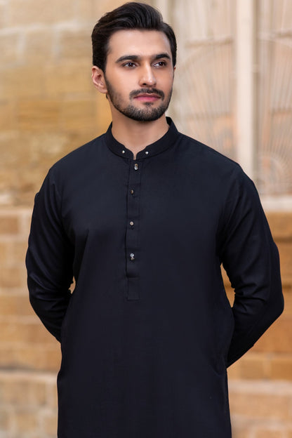 Double silver shine small button Kurta Trouser -Black