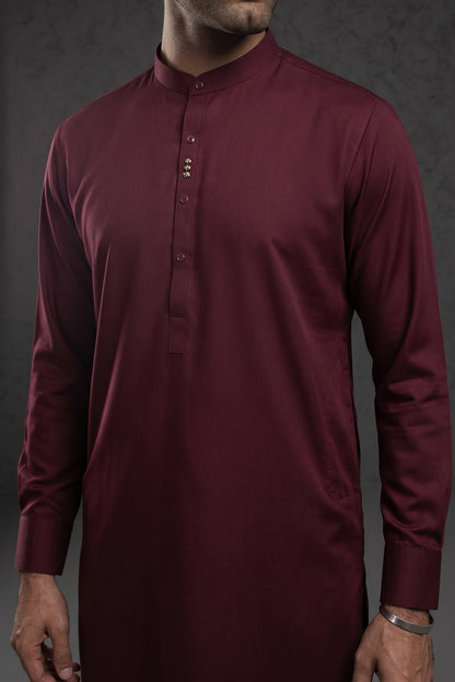 Festive Collection Stitched All Season Blended Ban Suit -Wine